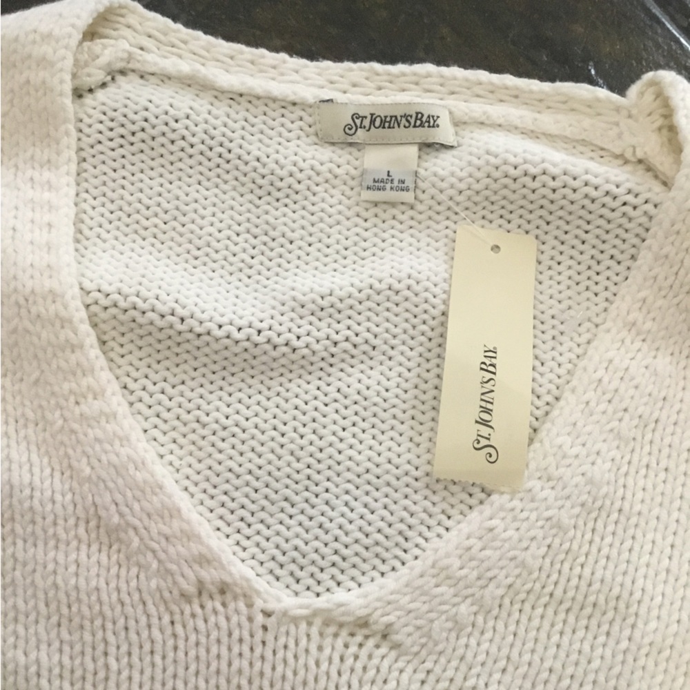 St. John’s Bay Women’s Ivory V-Neck Cotton Blend Sweater Size L NWT - Picture 3 of 6